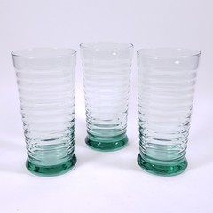 LIBBEY Sirrus Spanish Green Ribbed Double Old Fashioned & Tumbler GLASS SET