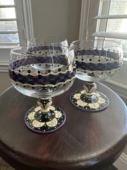 3 Mackenzie Child Style-Katie Rose Checker Cabbage Rose Dessert Glass Goblets