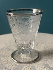 Paden City Glass 3oz Footed Tumbler Spring Orchard Etched