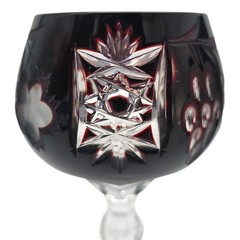 VTG Ajka Marsala Deep Ruby Cut to Clear Crystal Hock Wine Goblet 8.375″ Set of 3