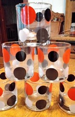Set Of 6 Morgan MCM Polka-dot Lowball Glasses Red Black White Polka-dots