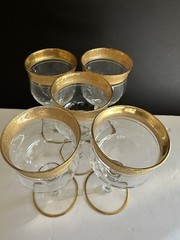 5 Ransgil Rambler Rose Optic Clear Cordial Wine Glasses 5.25″ Gold Rim