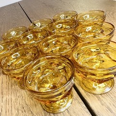 Vtg Anchor Hocking Fairfield Honey Gold Amber Sherbet Champagne Glasses Set 12