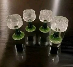 Luminarc FRANCE Glass Wine Goblets Emerald Green Stem Ribbed Grape Vine Set Of 4