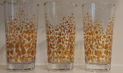 Vintage Mid-Century Mod Metallic Gold Confetti Highball Tumbler Glasses Set of 3