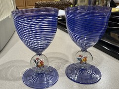 ANTIQUE Bimini Werkstatte Rooster Wine Glass Cordial Blue Latticino Swirl Deco