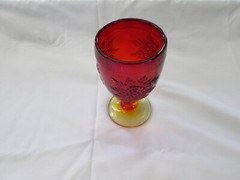 Vintage Pressed Glass Footed Goblet ~ Red Yellow Ombre with Grape Motif