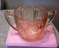 Open SUGAR BOWL Vintage Jeannette Pink ‘Cherry Blossom’ Depression Glass