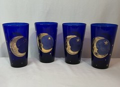 Vintage 22K Gold Culver Moon And Stars Lot of 4 Celestial Cobalt Blue Tumblers