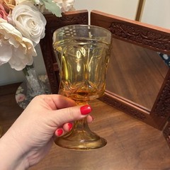 Vintage Anchor Hocking Fairfield Amber Pitcher+ Stem Goblets set of 10 EUC