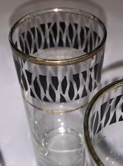 Vintage highball Glasses Tumblers Gold Trim zebra print tiki barware Set Of 6