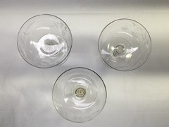 Vintage 1920s Gray Cut Birds Nests & Eggs Hand Blown Champagne Glasses, Lot Of 3