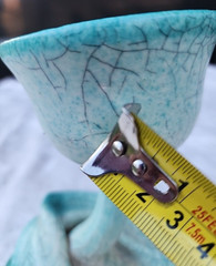 Artisan Art Pottery Turquoise Blue Lily Flower Crackled Glaze 6.5″ Goblet Vase