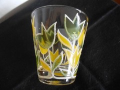 4 vintage Culver Yellow and Green Tulip glasses 1970s