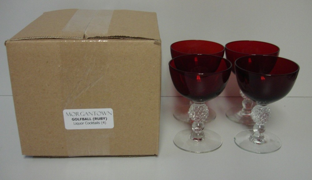 Morgantown GOLFBALL (RUBY) Liquor Cocktails SET OF FOUR More Avail MINT IN BOX