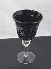 Footed Stemware Ebony Damask Elegant Etched Wine or Water Goblet
