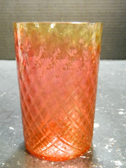 Antique Hand Blown Quilted Diamond Amberina Glass Tumbler 4.13″x2.75″ Very Good