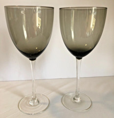 Set 2 Smoke Gray & Clear Large Wine Glasses Goblets Stemmed 9″ Tall Barware Mod