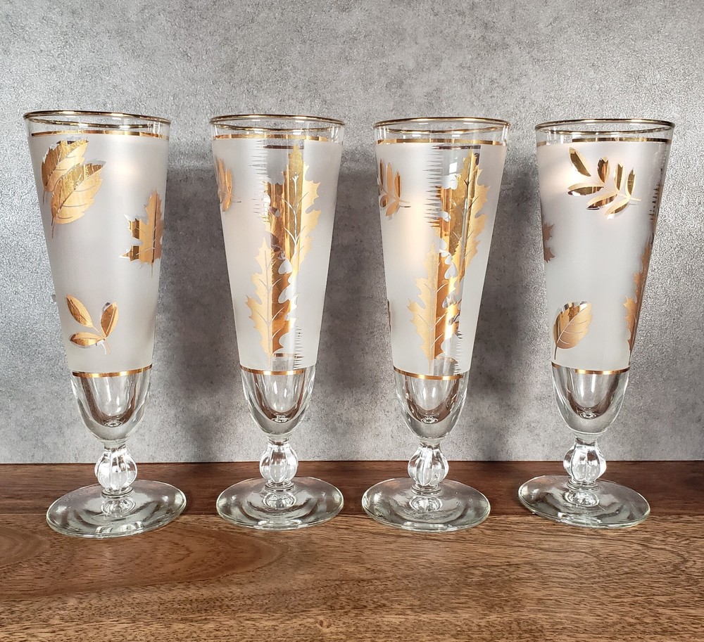 Autumn Gold Leaf Pilsner Stemmed wine glasses beer glass barware set of 4