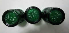 3 Anchor Hocking Forest Green Sandwich Pattern 7 OZ Juice Glasses 4″ Tall 1950’s