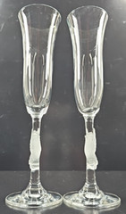 2) Gorham Amore Dove Fluted Champagne Glass Set Elegant Clear Frost Stemware Lot