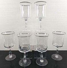 6 Noritake Rhythm Clear Water Goblets Set Vintage Platinum Trim Stemware Bar Lot