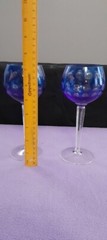 Pair of 2 Blue with Clear Dots & Thick Clear Stem Wine Glasses