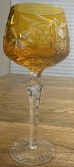STUNNING VTG LAUSITZER Tangerine Cut To Clear Crystal LA15 Hock Wine Glass 8″H