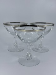 3 Fostoria Wedding Ring Platinum Rim Crystal SHERBERT CHAMPAGNE Glasses 6.25″H