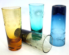 Hand Blown, Multiple Colored Shooter Glasses with Circle and Line Etching – 3 oz