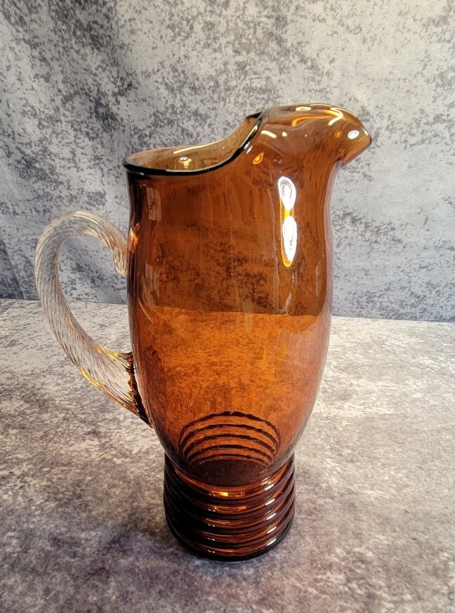 Vintage Ringed Shaeffer Amber by Imperial Glass Cocktail Pitcher