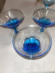 Vintage Wine Glass Blue Stem Petal Design Clear Bowl 6 Oz Set Of 2