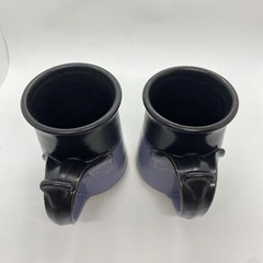 VTG Geff Reed Stoneware Coffee Tea Mug Set Purple Pink Wine Black Artist Signed