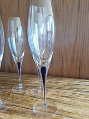 Set 6 Orrefors Intermezzo Cobalt Blue Clear Champagne Wine Glasses Teardrop