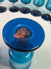 Mexican Hand Blown Aqua Blue Goblets Bubble Stem Glasses – Set of 8