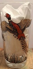 Vintage Ring Necked Pheasants Hazel Atlas Drinking Glass 5.5″ Red Gold