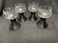 Roemer etched wine glasses Black beehive stem RARE