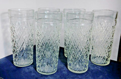 Vtg Anchor Hocking Quilted Diamond Iced Tea Glasses Set of 6~ 7.5″ Tall