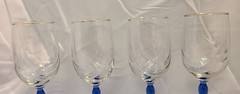 4 Vintage Lenox Crystal Wine Glasses Cobalt Blue Stem Dual Swag Draped Gold Rim