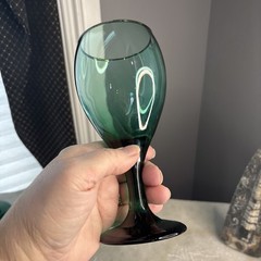 Vintage Romanian Hand-Blown Emerald Cased Wine Goblets-Gilt Rim Jewel Tone 2