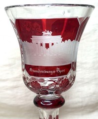 Antique Bohemian German Germany 1856 Ruby Cut To Clear Glass Goblet