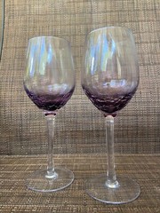 2 Pier 1 Purple Crackle Glass White Wine Glasses 8 7/8″