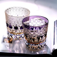Set of 2 Purple Unique Whiskey Bourbon Glasses Crystal Design By Kagami Kiriko