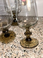 5 VTG Libbey TWO-TONE TULIP Brown Wine Glasses Pedestal Knob Stems 3/6.5″ 2/5.75