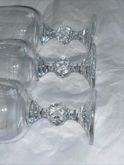 Bohemian Crystal Claudia 6.5” Wine Glasses Faceted Prism Ball Stem Set of 3