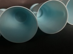 4 French Portieux Vallerysthal Blue Opaline Glass Water Juice Tumblers 5.25″ x3″