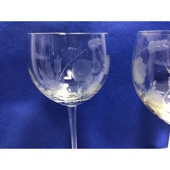 TT3 Old Circa Mid Century Hand Cut Crystal Floral Wine Glass For Adults Set of 3