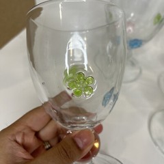 Set Of 4 Glass Goblets With Pink, Green, And Blue Applied Flowers Fused Glass