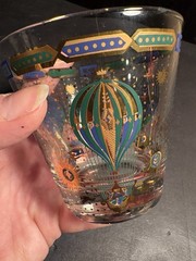 MCM Barware Georges Briard Rocks Glass Hot Air Balloon Fancy Free 22k Accents