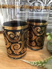 A Vintage Culver Toledo Black And Gold Glass Tumblers Set Of 2 Collectible Rare
